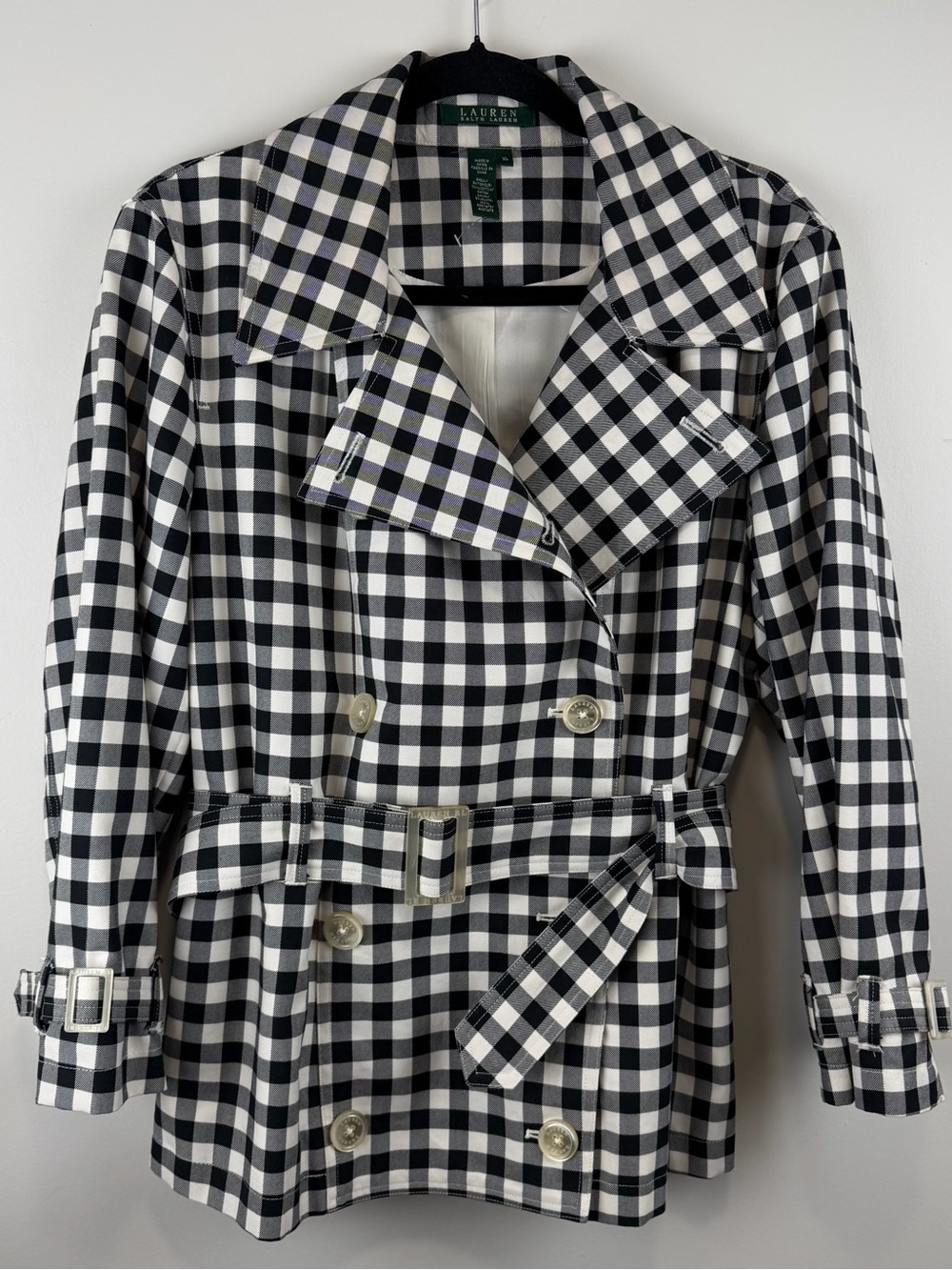 Lauren Ralph Lauren Women’s Sz XL Double Breasted Belted Black/White Trench Coat